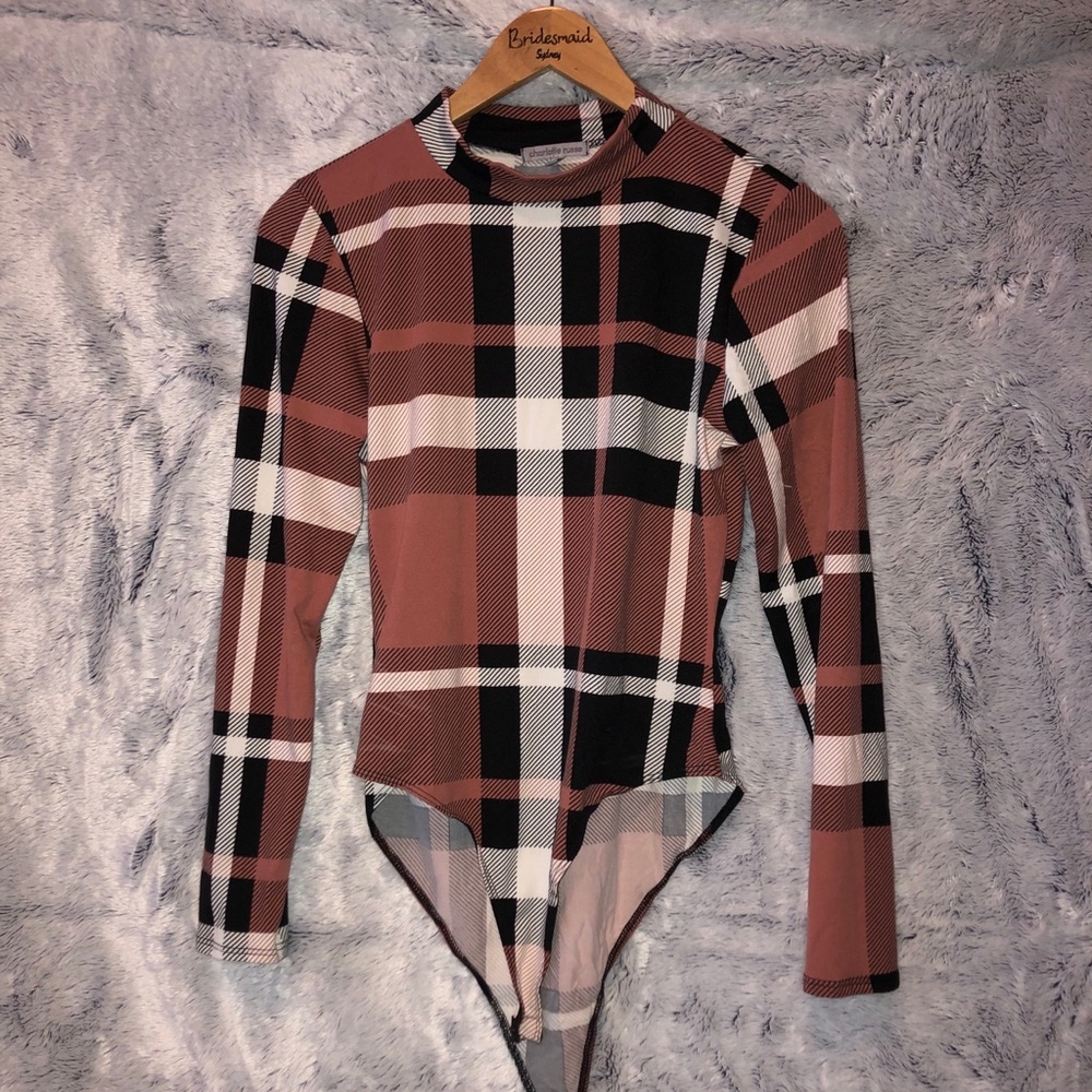 Turtleneck plaid bodysuit